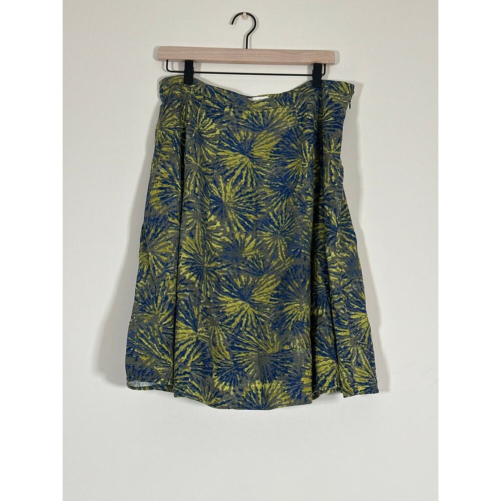 Coldwater Creek Women’s Printed A-Line Skirt Size 14 Blue Green Linen Blend
